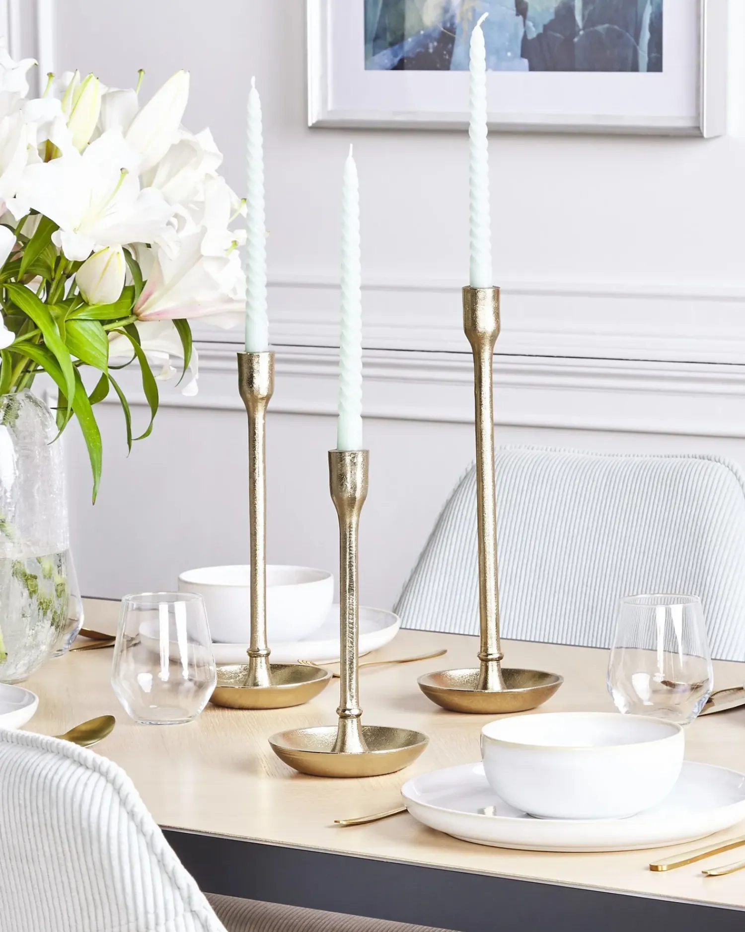 Discount Beliani Set di 3 portacandele LIWUNG Metallo 27/33/38 cm Oro