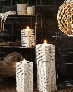 New Beliani Set di 3 portacandele MAROLA Legno di pioppo 54/34/20 cm Bianco