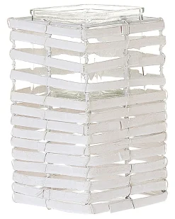 New Beliani Set di 3 portacandele MAROLA Legno di pioppo 54/34/20 cm Bianco