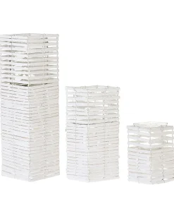 New Beliani Set di 3 portacandele MAROLA Legno di pioppo 54/34/20 cm Bianco