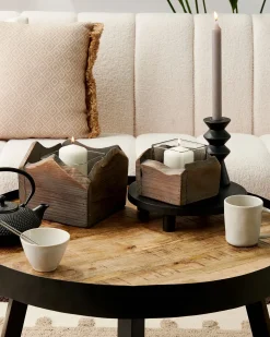 Clearance Beliani Set di 2 portacandele PLATEROS Legno di abete 15/12 cm Marrone scuro Grigio Marrone