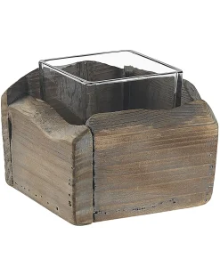 Clearance Beliani Set di 2 portacandele PLATEROS Legno di abete 15/12 cm Marrone scuro Grigio Marrone