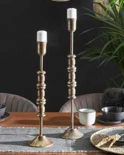 Outlet Beliani Set di 2 portacandele SALAMINA Metallo 63/49 cm Oro