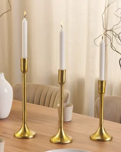 Beliani Set di 3 portacandele ZIMBABWE Metallo 36 cm Oro