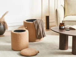 Outlet Beliani Set di 2 pouf contenitore BEREA Bouclé chiaro Marrone