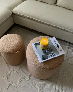 Outlet Beliani Set di 2 pouf contenitore BEREA Bouclé chiaro Marrone