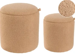Outlet Beliani Set di 2 pouf contenitore BEREA Bouclé chiaro Marrone