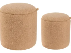 Outlet Beliani Set di 2 pouf contenitore BEREA Bouclé chiaro Marrone