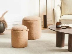 Outlet Beliani Set di 2 pouf contenitore BEREA Bouclé chiaro Marrone