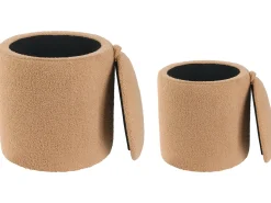 Outlet Beliani Set di 2 pouf contenitore BEREA Bouclé chiaro Marrone