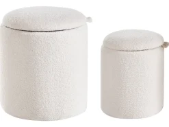 Best Beliani Set di 2 pouf contenitore BEREA Bouclé sporco Bianco