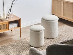 Best Beliani Set di 2 pouf contenitore BEREA Bouclé sporco Bianco