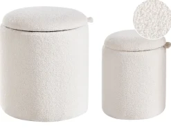 Best Beliani Set di 2 pouf contenitore BEREA Bouclé sporco Bianco