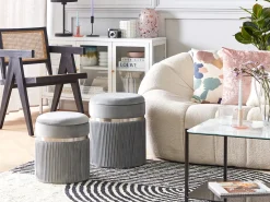 Outlet Beliani Set di 2 pouf contenitore CAMDENTON Velluto chiaro Grigio