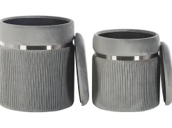 Outlet Beliani Set di 2 pouf contenitore CAMDENTON Velluto chiaro Grigio