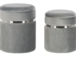 Outlet Beliani Set di 2 pouf contenitore CAMDENTON Velluto chiaro Grigio