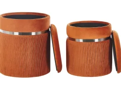 Hot Beliani Set di 2 pouf contenitore CAMDENTON Velluto Arancione