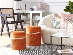 Hot Beliani Set di 2 pouf contenitore CAMDENTON Velluto Arancione
