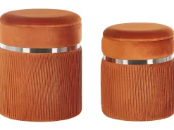 Hot Beliani Set di 2 pouf contenitore CAMDENTON Velluto Arancione