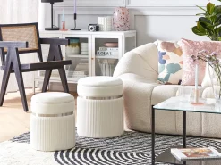 Outlet Beliani Set di 2 pouf contenitore CAMDENTON Velluto sporco Bianco