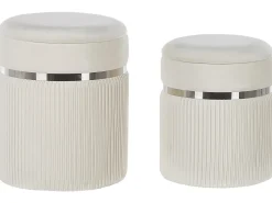 Outlet Beliani Set di 2 pouf contenitore CAMDENTON Velluto sporco Bianco