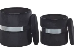 Discount Beliani Set di 2 pouf contenitore DORIS Velluto Nero Argento Nero