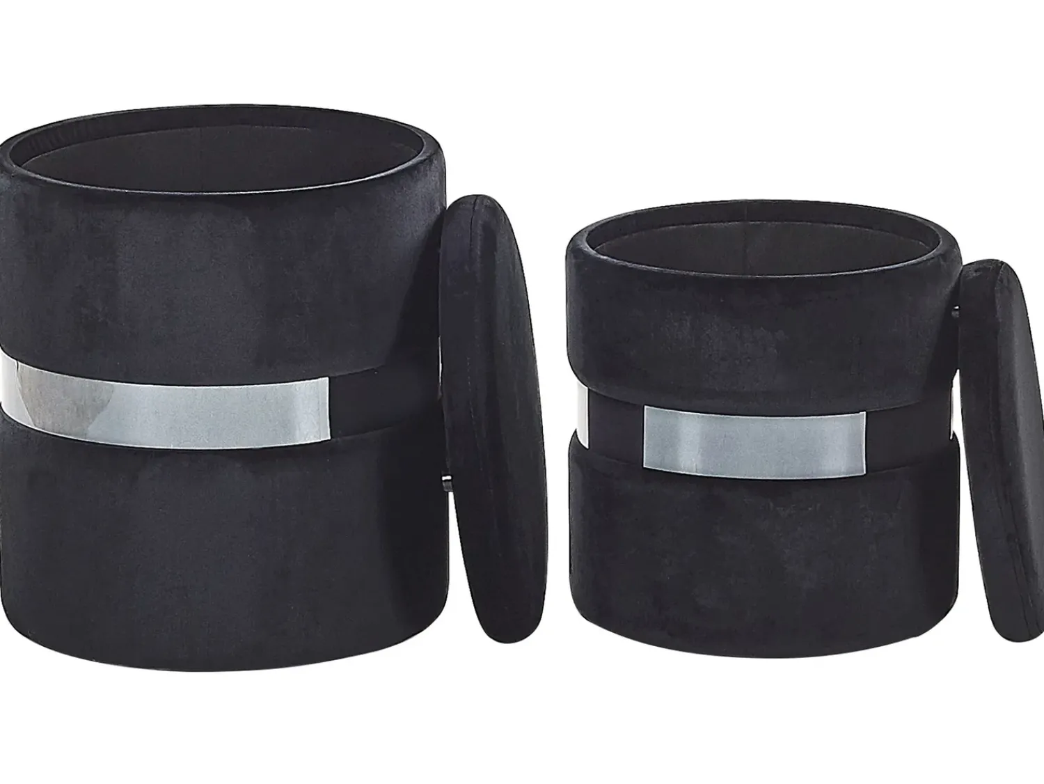 Discount Beliani Set di 2 pouf contenitore DORIS Velluto Nero Argento Nero