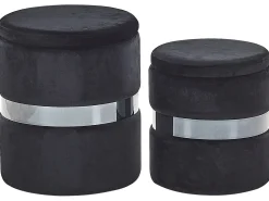 Discount Beliani Set di 2 pouf contenitore DORIS Velluto Nero Argento Nero