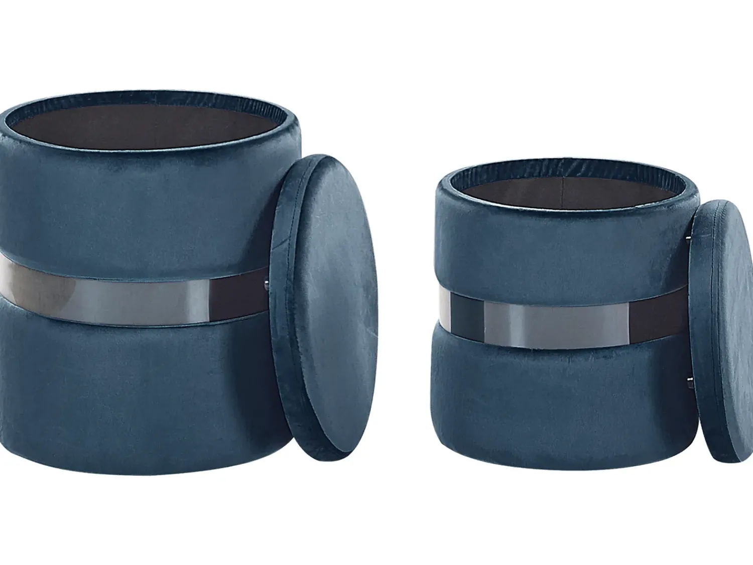 Clearance Beliani Set di 2 pouf contenitore DORIS Velluto Blu Blu Argento