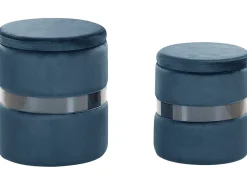 Clearance Beliani Set di 2 pouf contenitore DORIS Velluto Blu Blu Argento