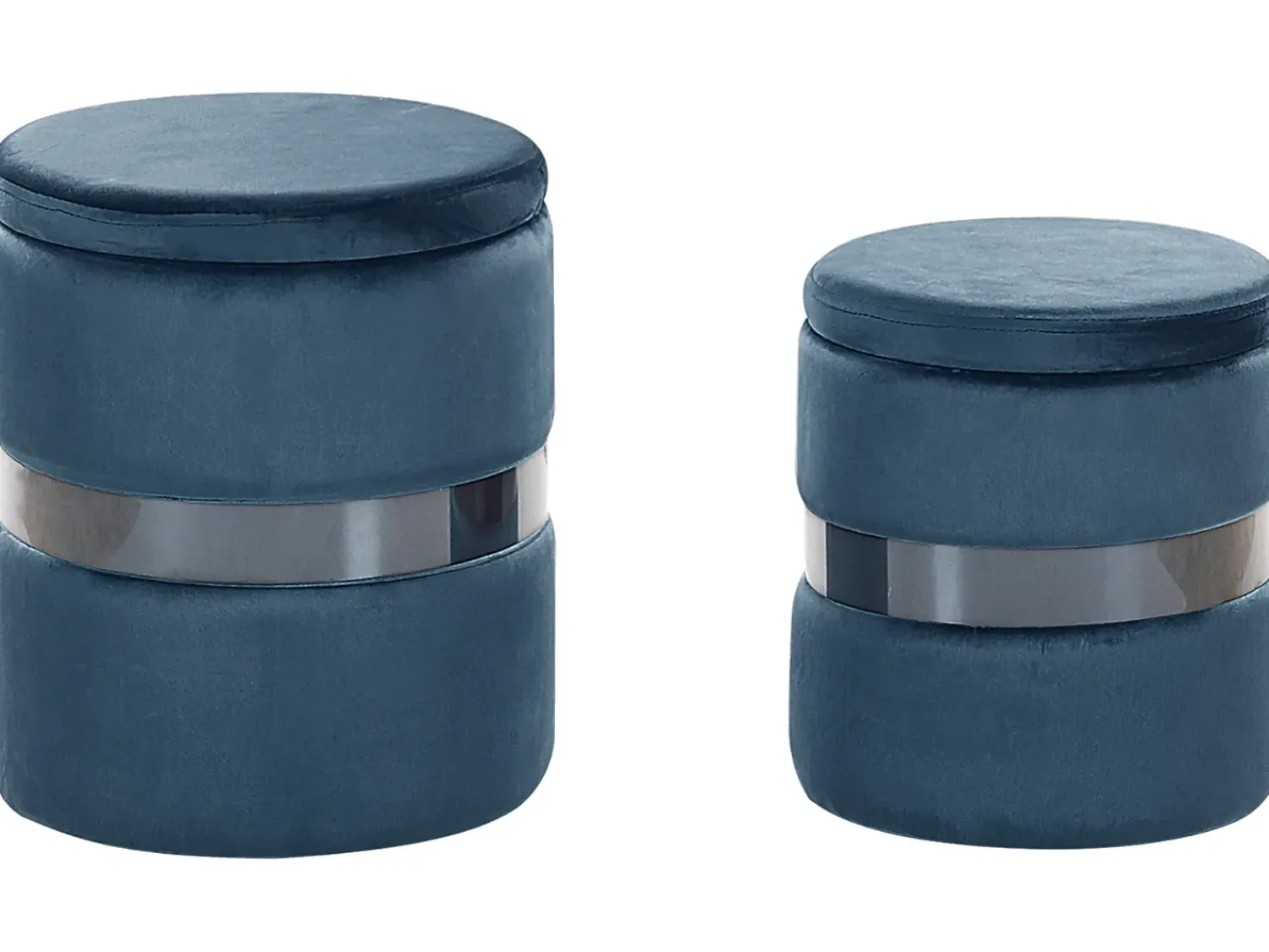 Clearance Beliani Set di 2 pouf contenitore DORIS Velluto Blu Blu Argento
