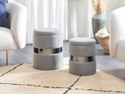 Best Beliani Set di 2 pouf contenitore DORIS Velluto Grigio chiaro Argento Grigio