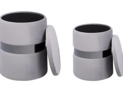 Best Beliani Set di 2 pouf contenitore DORIS Velluto Grigio chiaro Argento Grigio
