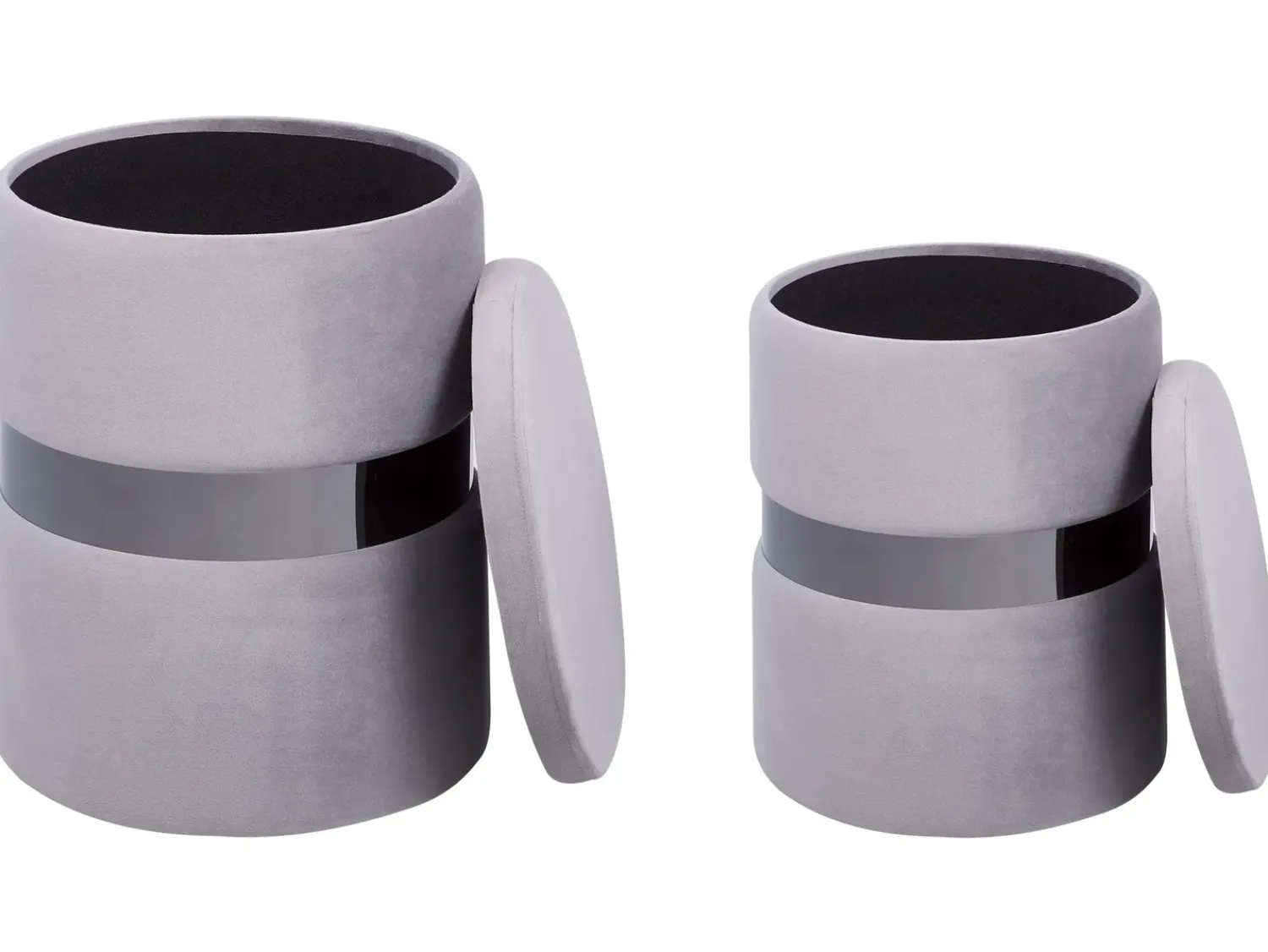 Best Beliani Set di 2 pouf contenitore DORIS Velluto Grigio chiaro Argento Grigio