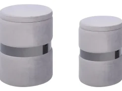 Best Beliani Set di 2 pouf contenitore DORIS Velluto Grigio chiaro Argento Grigio