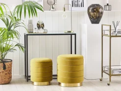 New Beliani Set di 2 pouf contenitore GARLAND Velluto Senape Giallo Oro