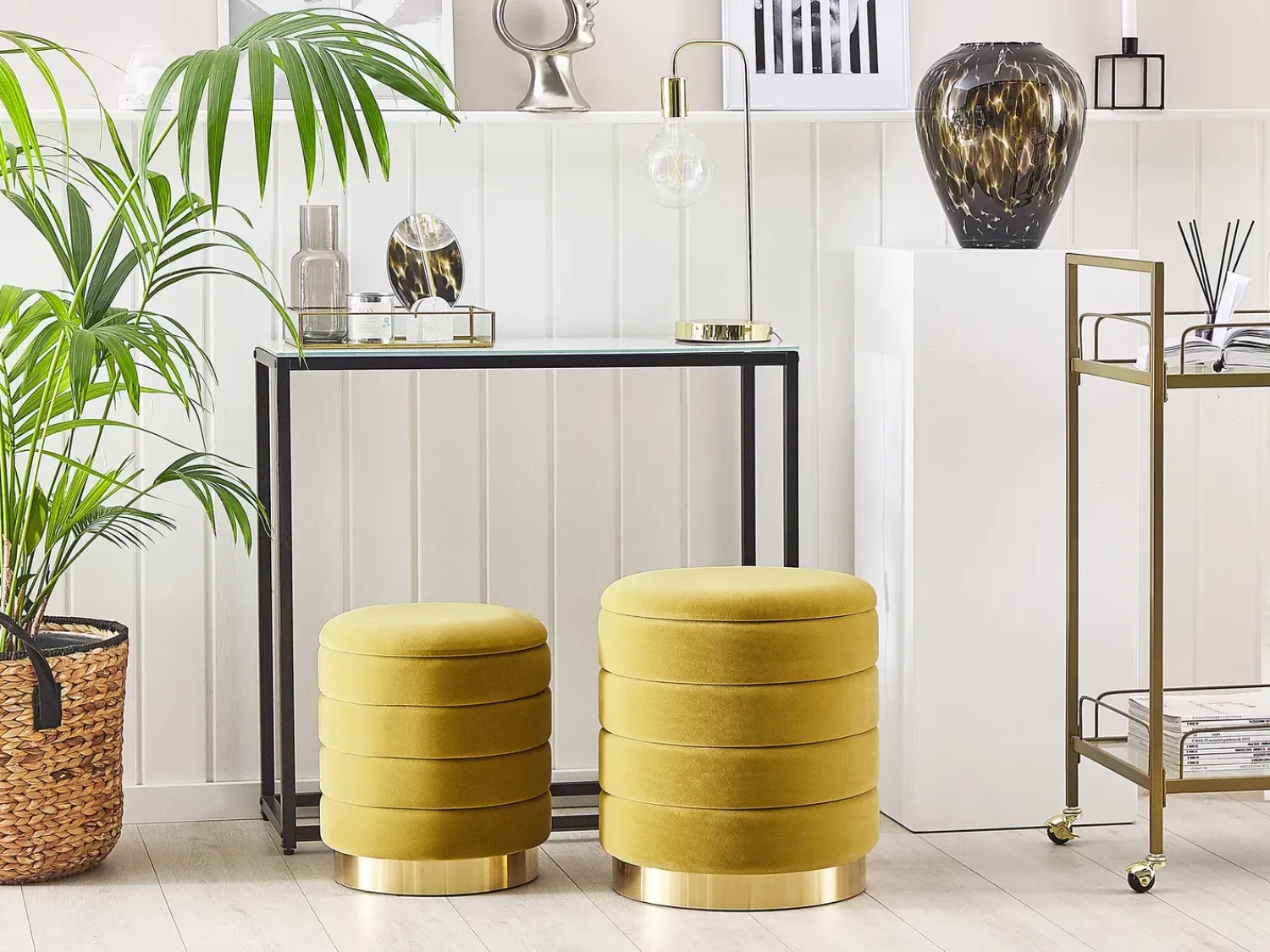 New Beliani Set di 2 pouf contenitore GARLAND Velluto Senape Giallo Oro