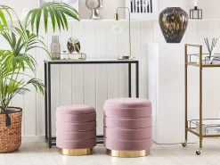 New Beliani Set di 2 pouf contenitore GARLAND Velluto Rosa Rosa Oro