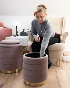 New Beliani Set di 2 pouf contenitore GARLAND Velluto Rosa Rosa Oro