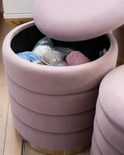 New Beliani Set di 2 pouf contenitore GARLAND Velluto Rosa Rosa Oro