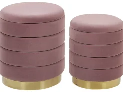 New Beliani Set di 2 pouf contenitore GARLAND Velluto Rosa Rosa Oro