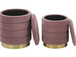 New Beliani Set di 2 pouf contenitore GARLAND Velluto Rosa Rosa Oro