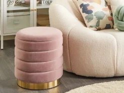 New Beliani Set di 2 pouf contenitore GARLAND Velluto Rosa Rosa Oro