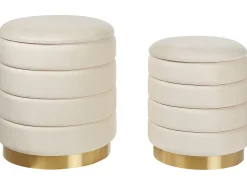 New Beliani Set di 2 pouf contenitore GARLAND Velluto Beige chiaro Beige Oro
