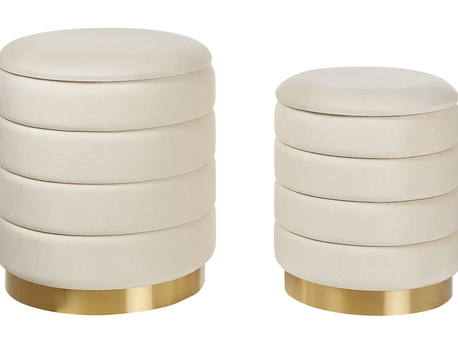 New Beliani Set di 2 pouf contenitore GARLAND Velluto Beige chiaro Beige Oro
