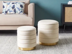 New Beliani Set di 2 pouf contenitore GARLAND Velluto Beige chiaro Beige Oro
