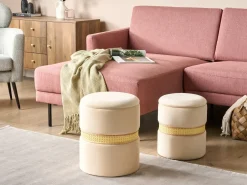 Outlet Beliani Set di 2 pouf contenitore MEDFORD Velluto chiaro Beige