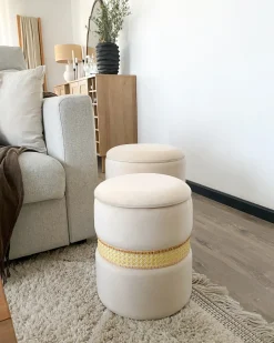 Outlet Beliani Set di 2 pouf contenitore MEDFORD Velluto chiaro Beige