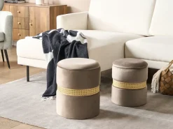 Sale Beliani Set di 2 pouf contenitore MEDFORD Velluto Tortora Grigio