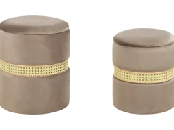 Sale Beliani Set di 2 pouf contenitore MEDFORD Velluto Tortora Grigio